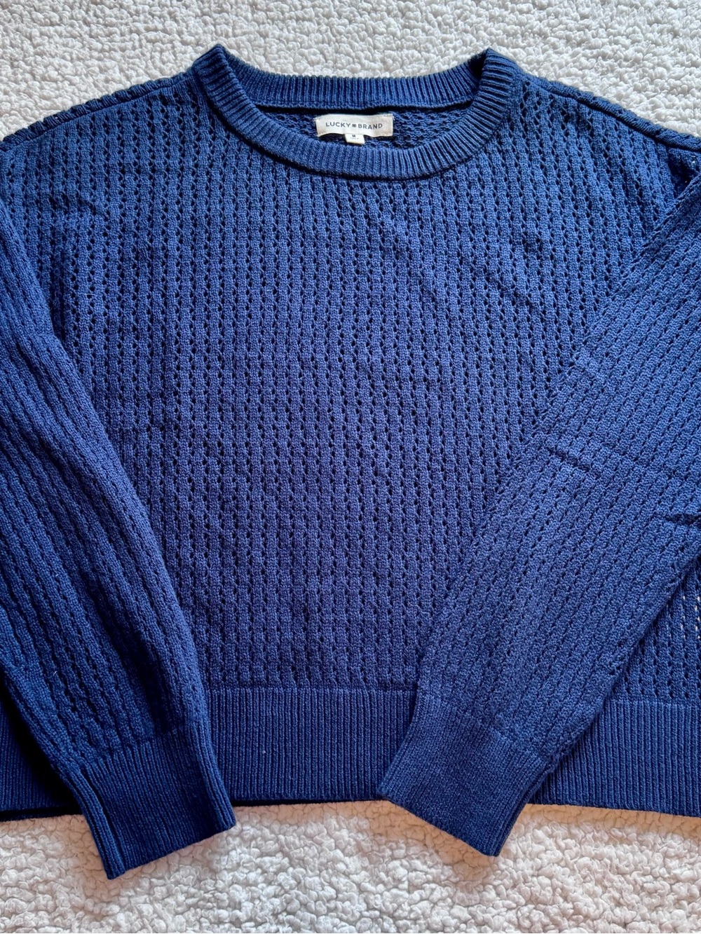 Lucky Brand Women’s Textured Navy Crewneck Sweater